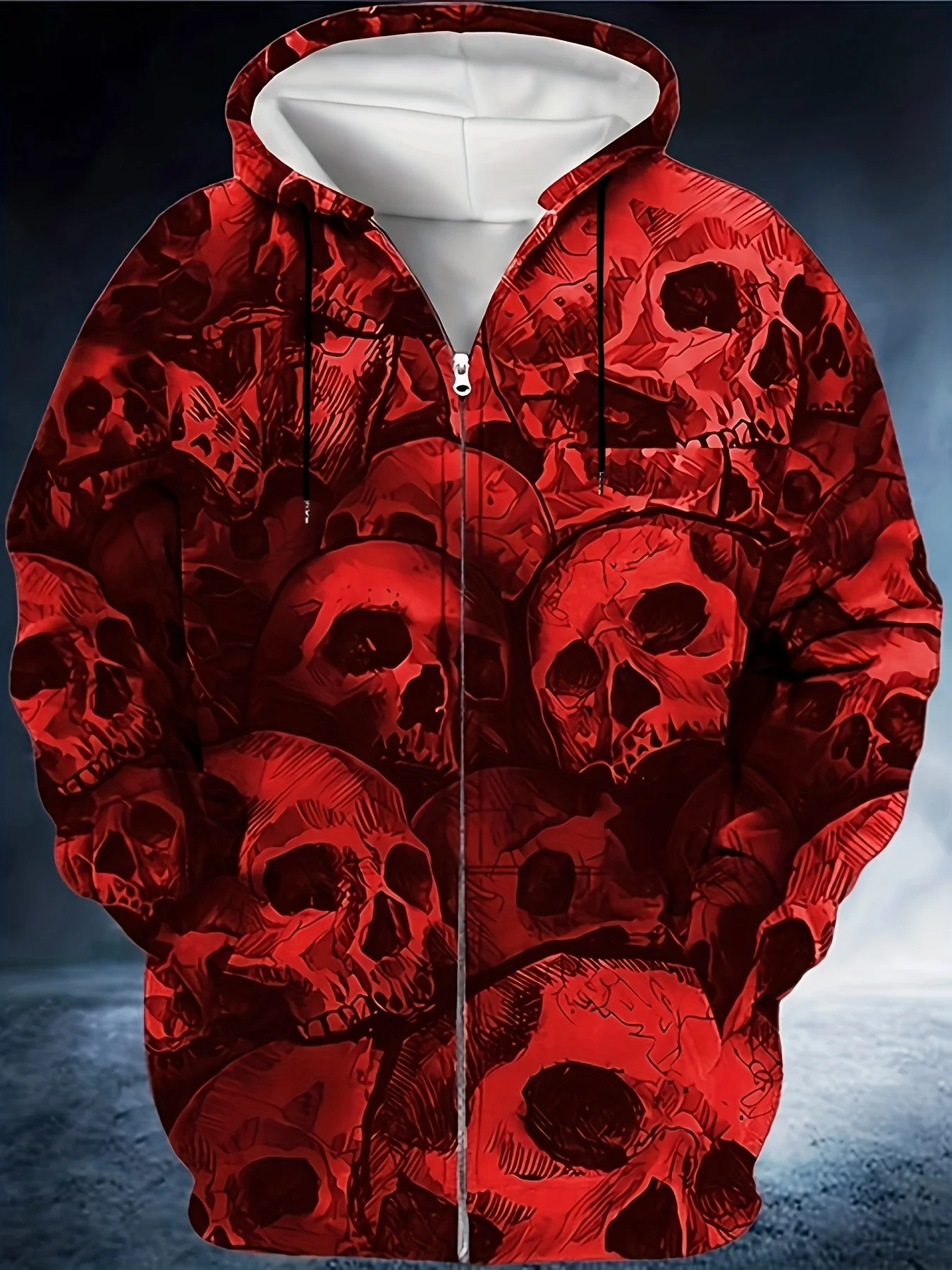 Мужская куртка с капюшоном на молнии 3D-принтом черепа