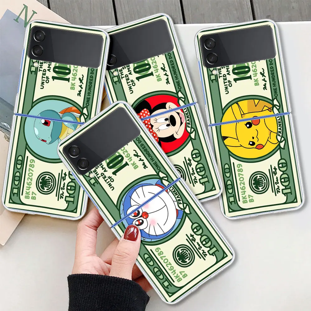 

Luxury Dollar Case For Samsung Galaxy Z Flip 3 5G Transparent Hard Cell Phone Cover ZFlip3 Clear PC Pikachu MickePhone Fundas