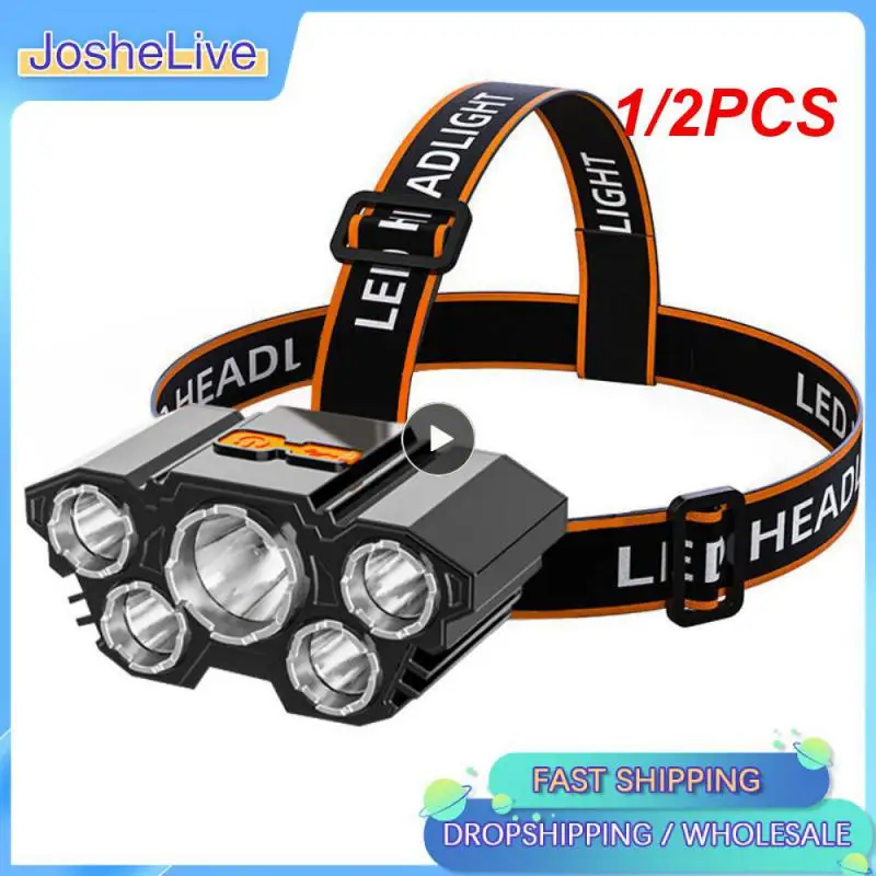 

1/2 шт., мощный 5-диодный налобный фонарь с зарядкой от Usb, 18650 встроенный аккумулятор, суперъяркий налобный фонарь для кемпинга