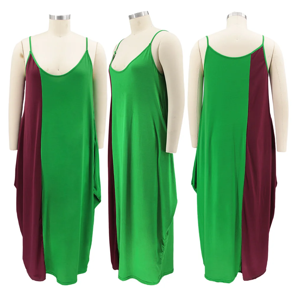 Plus Size Maxi Dress Fashion Women Summer Wholesale Patchwork Slip Pockets Draped Side Elegant Casual Loose d 3xl 4xl 5xl 6xl