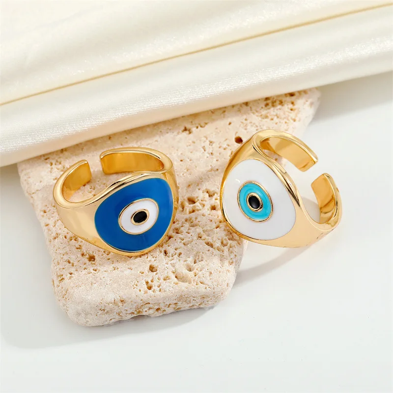 

New Lucky Turkish Blue Evil Eyes Ring For Women Men Geometric Round Open Design Couple Rings Jewelry Friends Gift