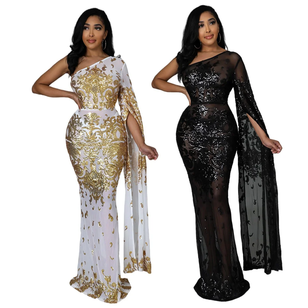 

Fashion nightclub party perspective Beaded one shoulder dress