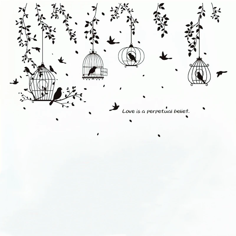 Новые самодельные наклейки черная птичья клетка силуэт листьев домашняя спальня