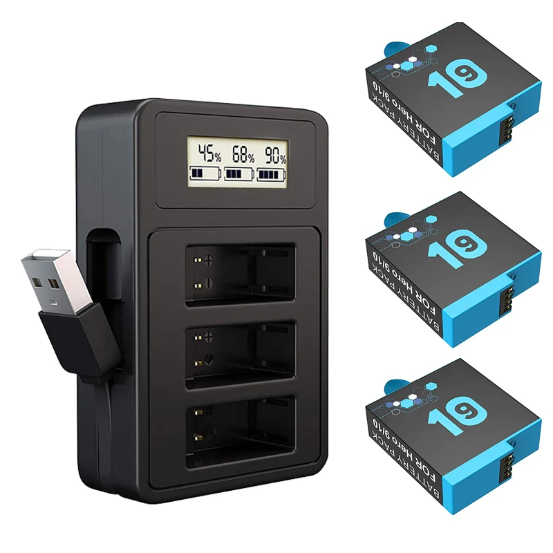 Бинпай 2000 мАч аккумуляторы для GoPro 9 10 11 Батарея Смарт-цифровой дисплей 9/10/11 Зарядное устройство Герой камеры на.