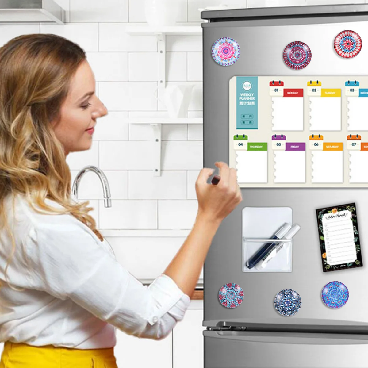 

6 Pcs Magnetic Whiteboard Calendar Glass Calendar Magnets Round Fridge Magnets Locker Glass Fridge Magnets Magnetic Notice Board