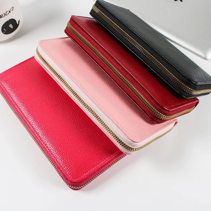 Free Personalization Leather Wallet for Women Fashion Pebble Grain Handbag Multi-Cards Large Capacity Bag Coin Purse Gift Idea