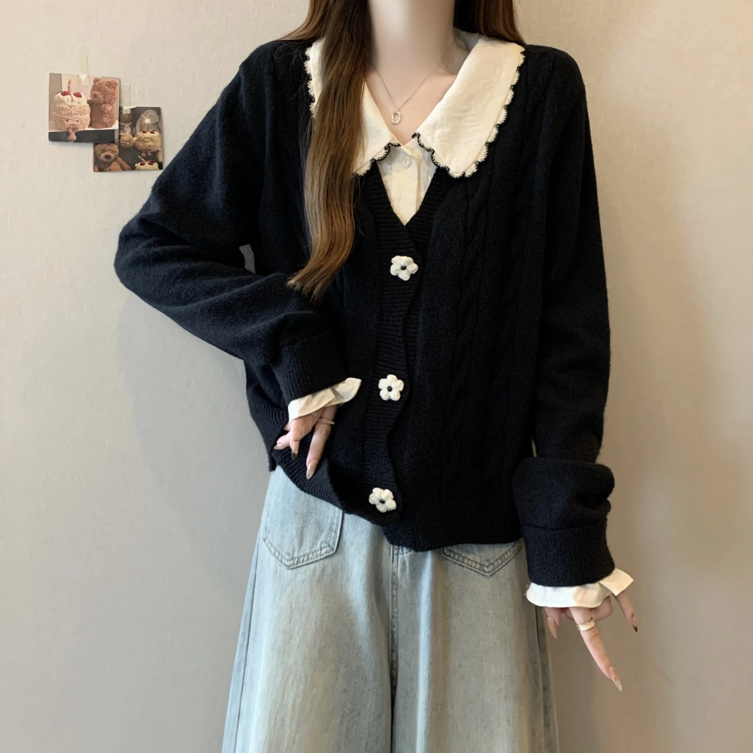 Вязаный кардиган больших размеров из двух частей с длинными рукавами верхняя