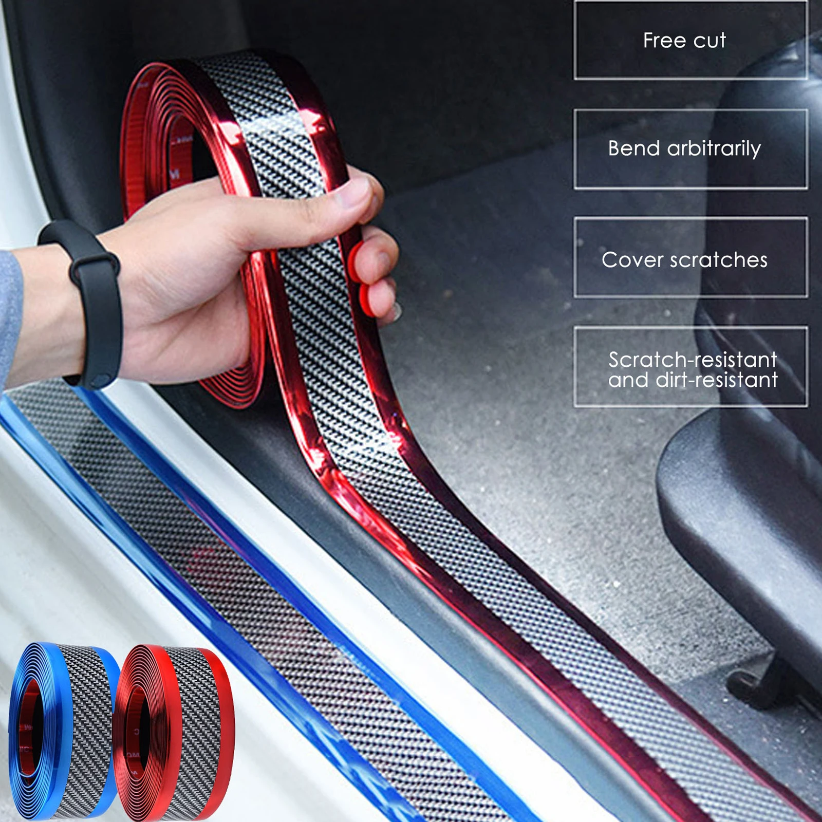 

Car Stickers Anti Scratch Door Sill Protector Rubber Strip Carbon Fiber Car Threshold Protection Bumper Film Sticker Styling