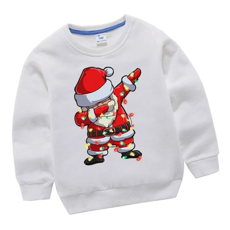

Children Sweater Santa Print Pullover Sweater Cotton Sweatershirt Cartoon Christmas Long Sleeves Hoodies for Kids Age3-8