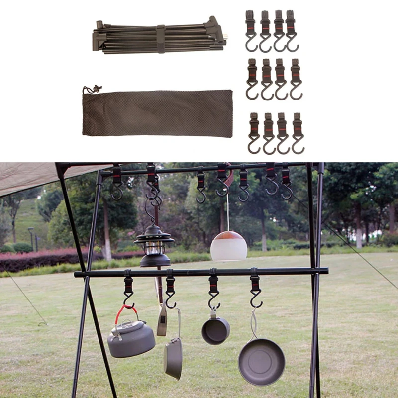 

Folding Rack Shelf Lamp Hanger Camping Aluminum Alloy Ultralight Triangle Double Layer Outdoor Tableware Cookware Holder Bracket