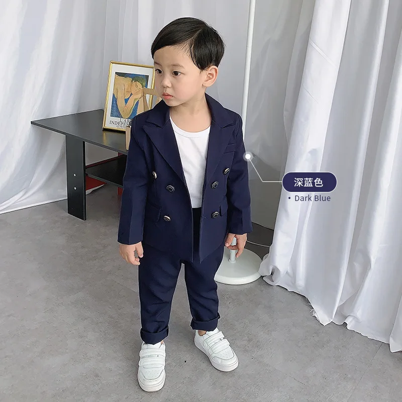 

Performance Costume Spring Autumn Child Double Breasted Suit Set Boys Pure Color Blazer Pants 2pcs Clothing Set Kids Host Party