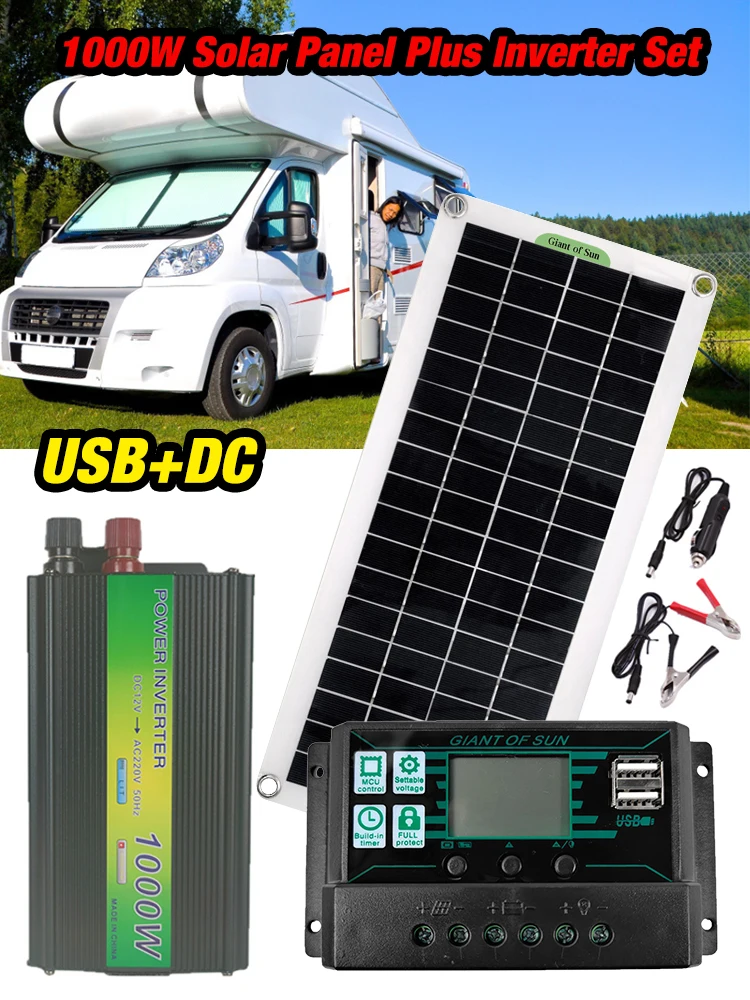

Solar Panel Inverter Set, Monocrystalline Silicon Battery, Ultra-thin Powerful Solar Charging Kit, for Bicycle, Hiking, Camping