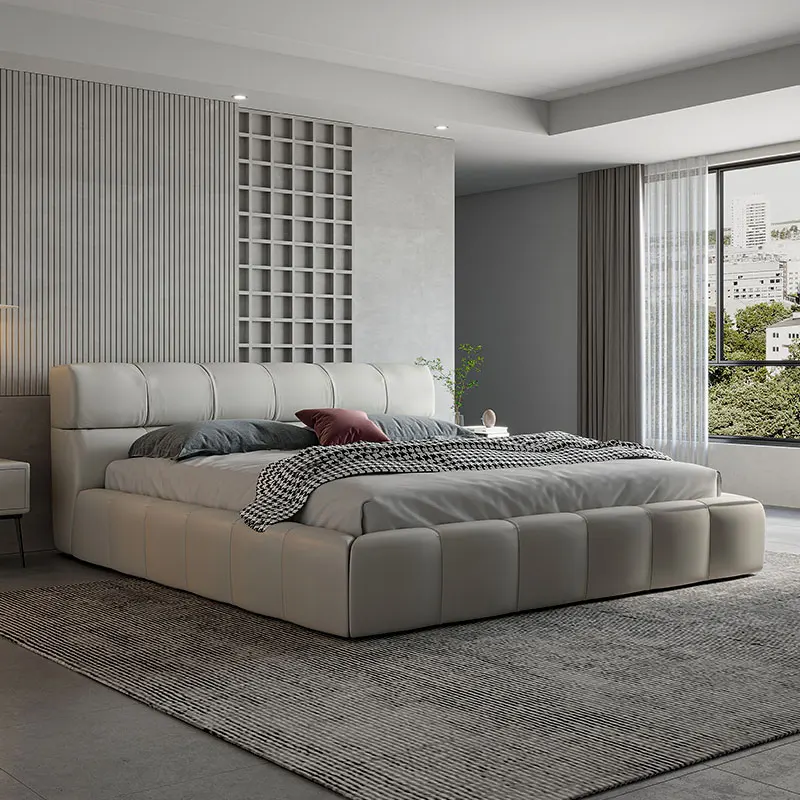 

Italian Minimalist Leather Bed Nordic Modern Minimalist Master Bedroom Double Bed With Soft Leather Bag On The First Floor Bed