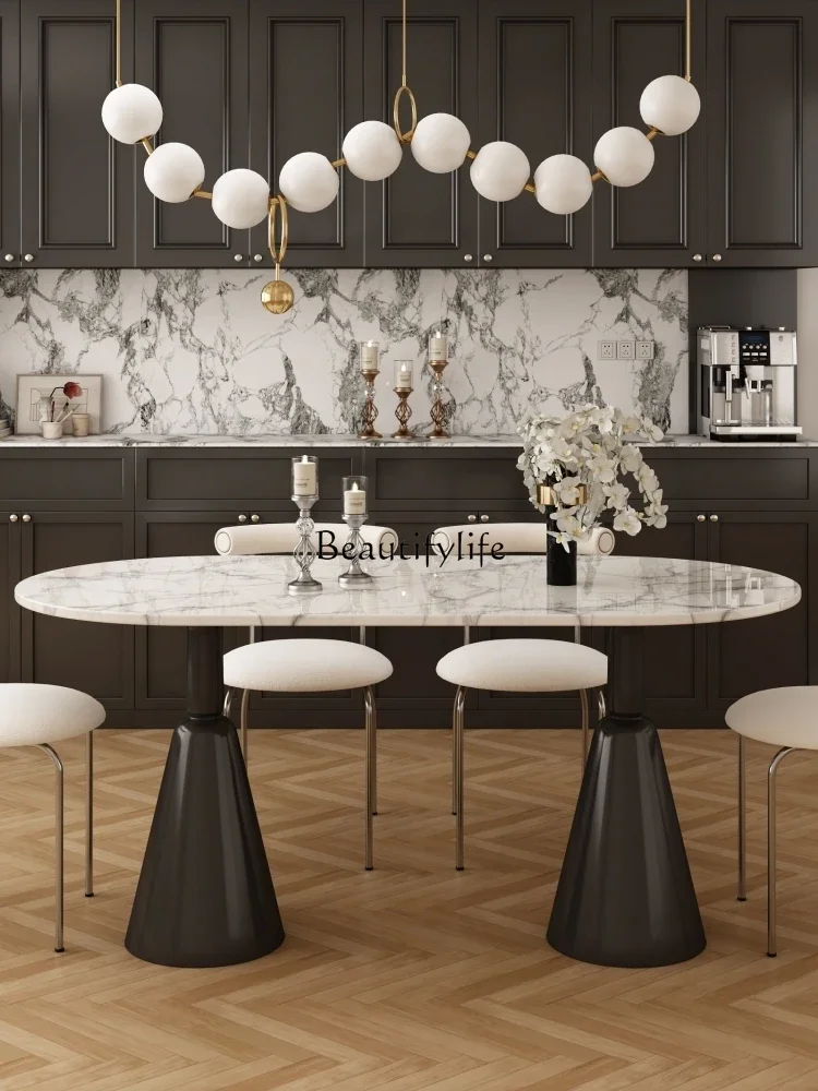 Обеденный стол из французского мрамора роскошный большой белый ретро Овальный