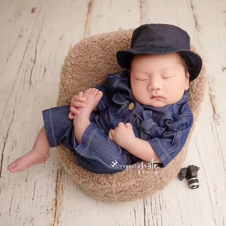 Джинсовый комбинезон для младенцев, реквизит для фотосъемки новорожденных, одежда для фотосъемки из денима, Аксессуары для младенцев и девочек