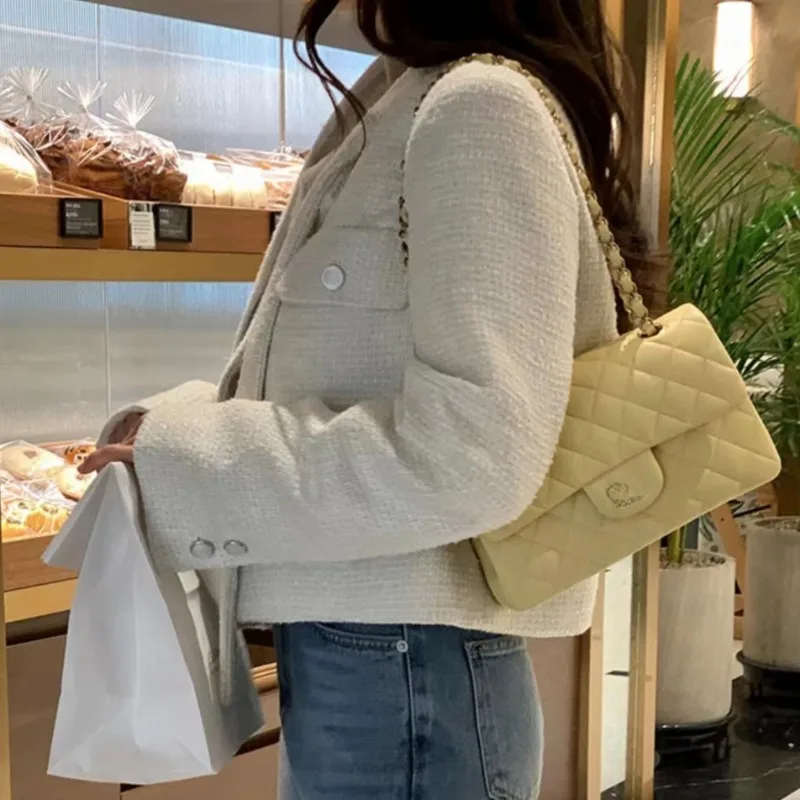 Женская твидовая однобортная куртка с длинным рукавом и лентами