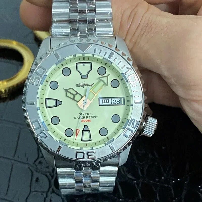 Винтажные мужские часы Heimdallr SKX007 для дайвинга полностью зеленые светящиеся с