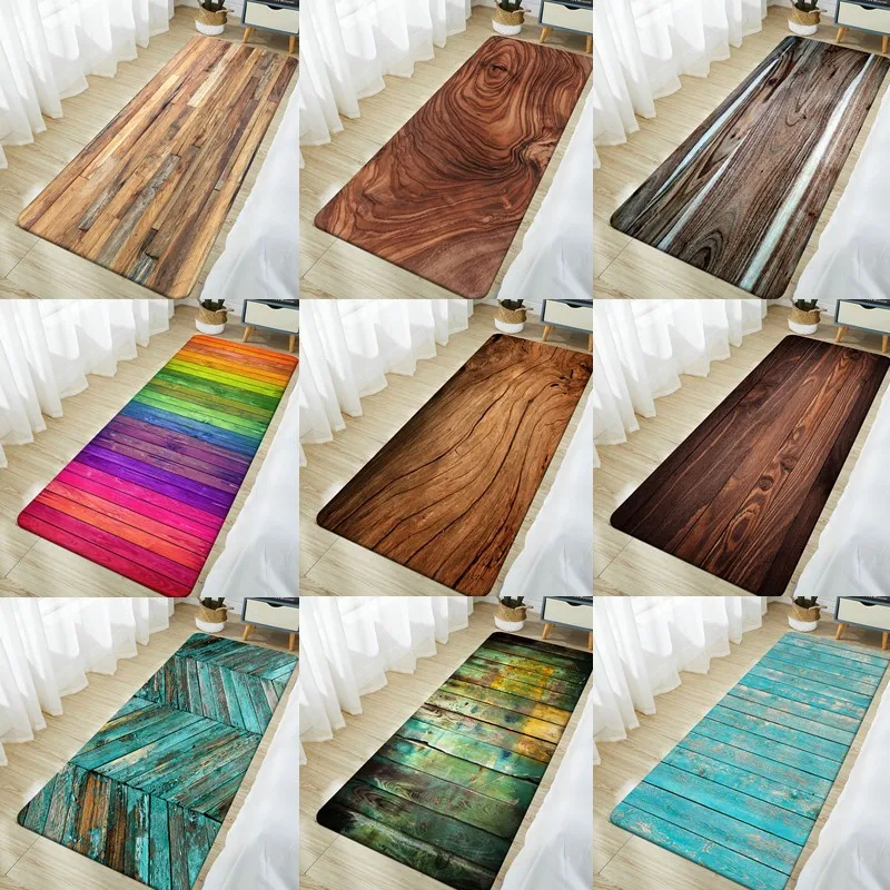 

Home Wood Grain Entrance Outdoor Doormats Kitchen Absorbent Long Strip Rugs Bathroom Non-slip Mats for Floor Living Room Carpets