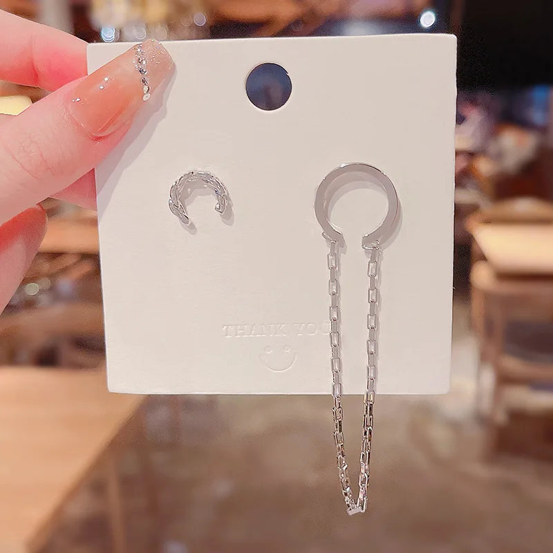 

2022 New Trend Design Long Tassel Clip Earrings Female Asymmetric Jewellery for Women Exquisite Metal Earrings Korean Fashion