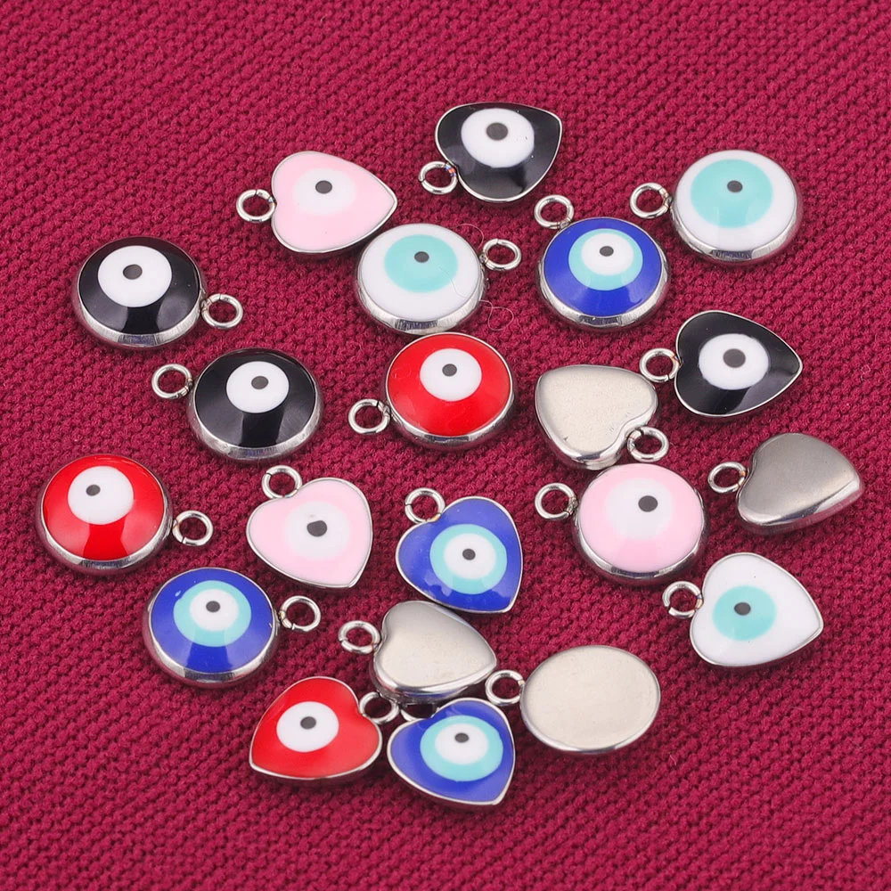 20pcs Stainless Steel Enamel Devil's Eye Round Heart Charms Pendant Accessories DIY Necklace Bracelet Jewelry Making Wholesale images - 6