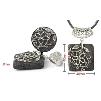 1pc natural semi precious colorful volcanic lava round square metal edging pendant jewelry making new diy necklace accessories