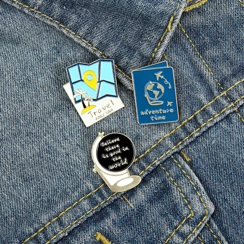 

Travel Enamel Pin Personalized Map Globe Passport Brooch Shirt Backpack Badge World Adventure Tour Jewelry Gift for Friend Kids