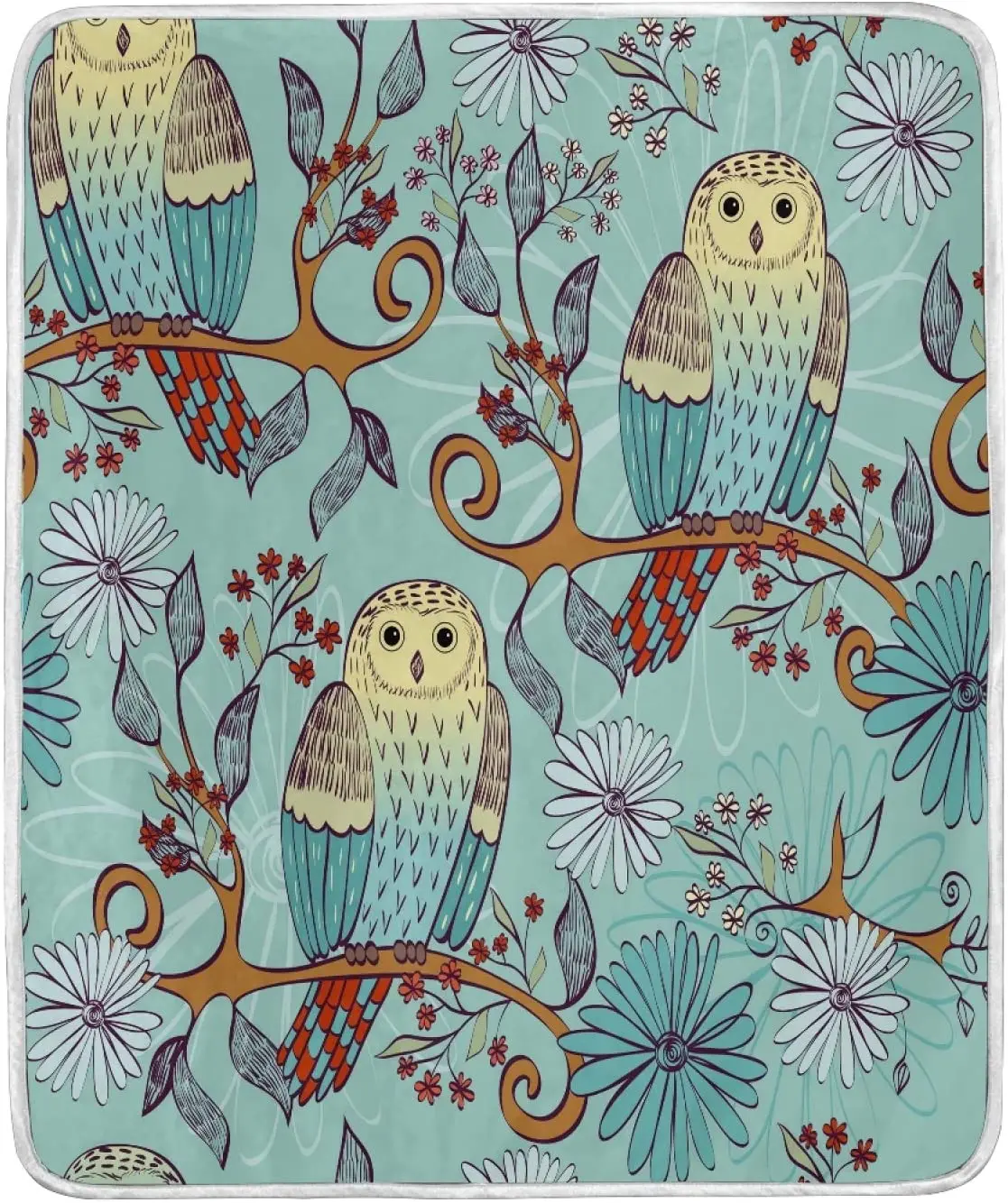 

All Season Warm Throws and Blankets Owl Sitting On The Branches Flowers Crystal Velvet Blanket Throws for Couch Soft Decor Blank