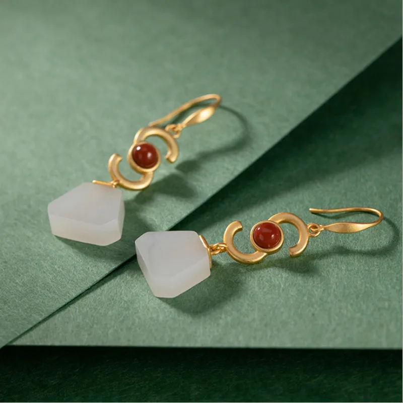 

Uglyless Female S Letter Earrings for Women Natural Jade Triangle Earrings Gemstones Gold 925 Silver Agate Brincos Fashion Jewel