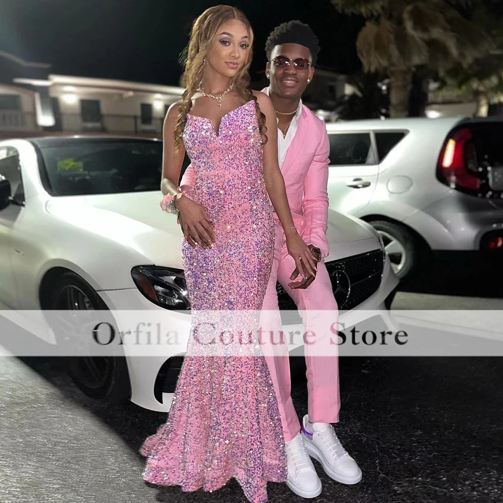 

Orfila Pink Prom Dresses For Women Party Sequin Sweetheart Pop Coctail Gowns Girls Graduation Party Dress