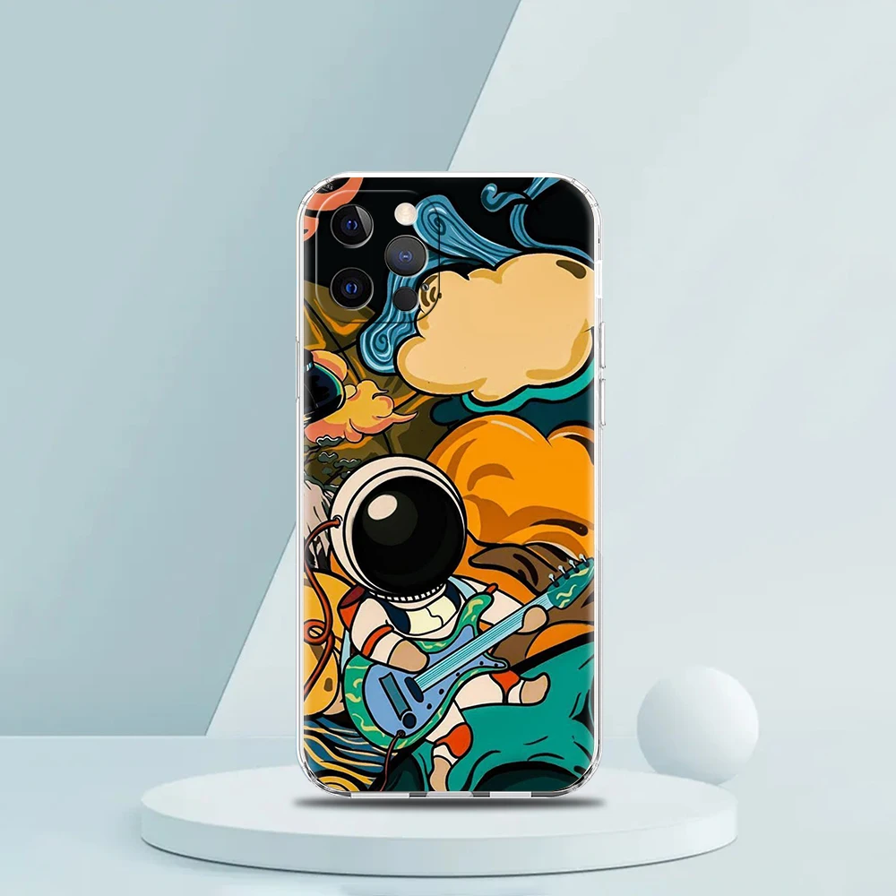 Astronaut Transparent Silicone Phone Case For iPhone 14 13 12 11 Pro Max 8 7 Plus X XS Max XR SE 2020 Luxury Coque Shell Fundas