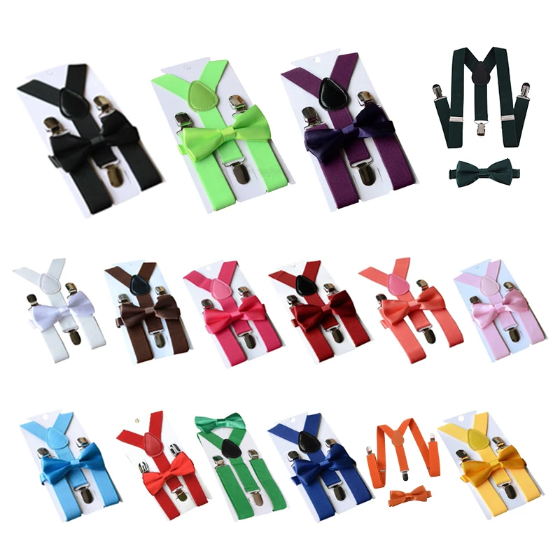

Children Kids Boys Girls Clip-on Suspenders Elastic Adjustable Braces With Cute Bow Tie orange