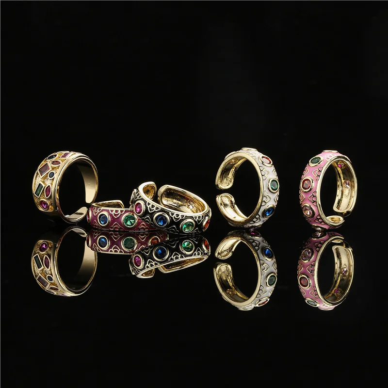 

Aesthetic Rings for Teens Vintage Bohemian Style Copper Zircon Oil Dripping Open Ring Stainless Steel Rings Woman News 2022 Men