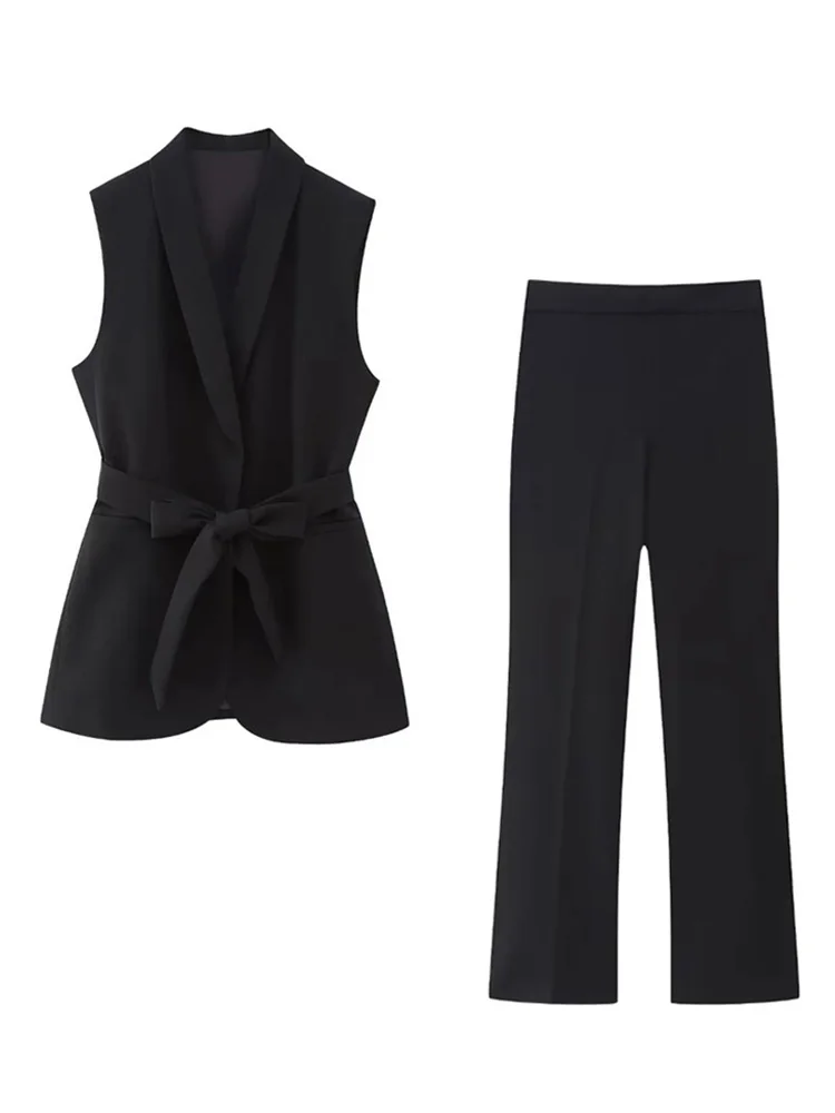 

Летний Новый женский элегантный черный костюм TRAF 2023, жилет без рукавов, куртка и Костюмные брюки