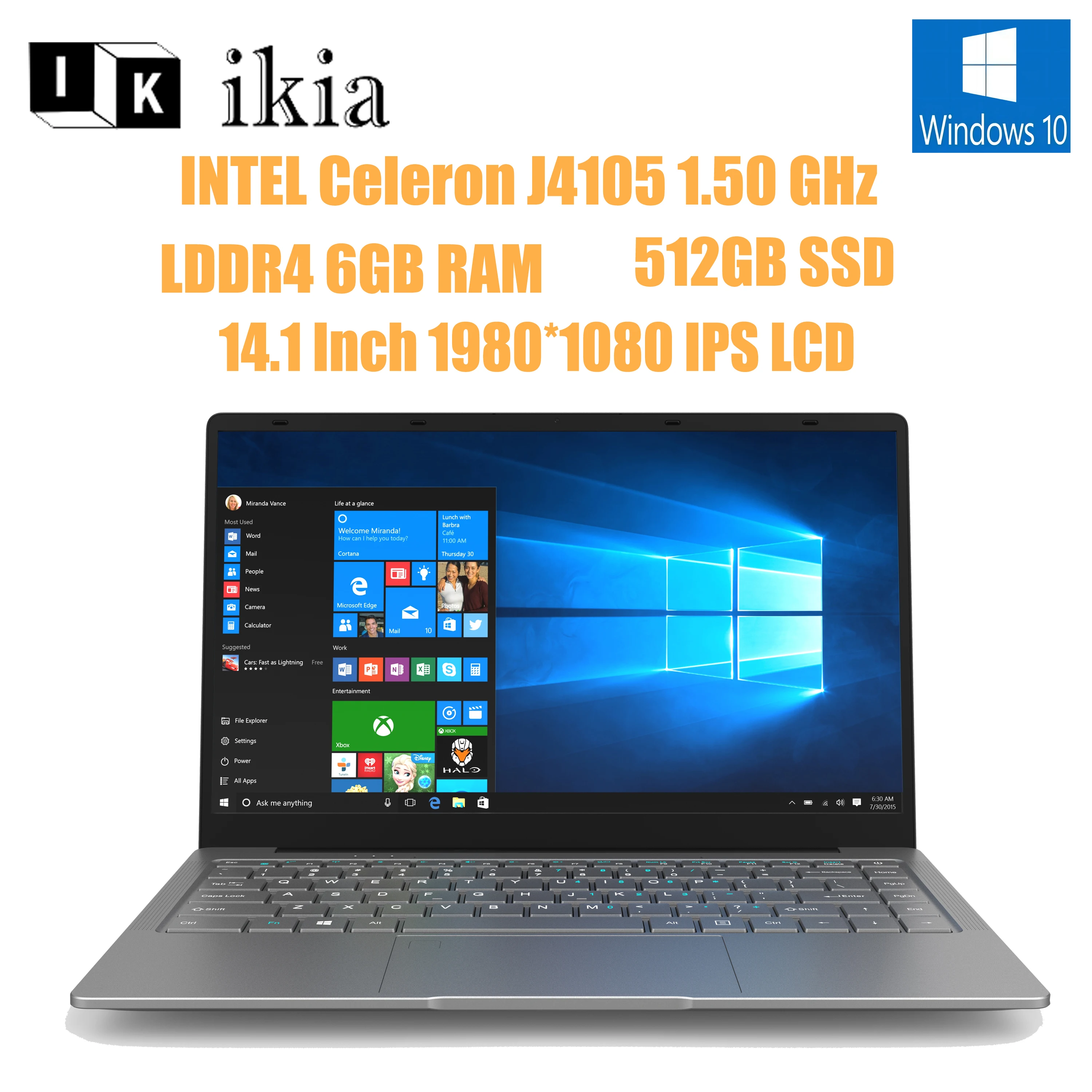 

IKIA Gaming Laptops Celeron J4105 Processors Notebook 14.1-Inch Laptop 1920*1080 IPS 8GB RAM 512GB SSD Touchscreen Laptop