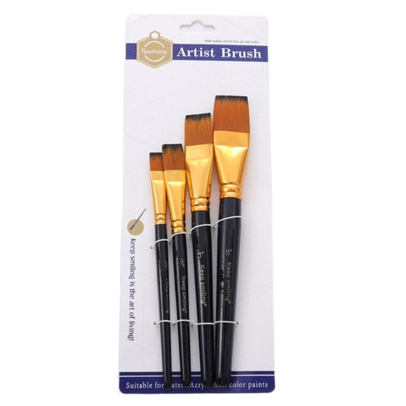 

4x Flat Head Paintbrushes Paint Brush Set Watercolor Paint Brushes Artist Paintbrush Drawing Supplies for Rock Painting