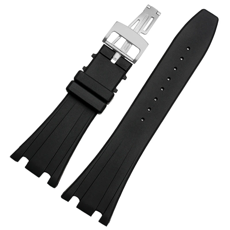 For AP  Folding buckle Watch strap  suitable for Abby strap 15400 / 26470 / 15703 silicone rubber black strap 28mm
