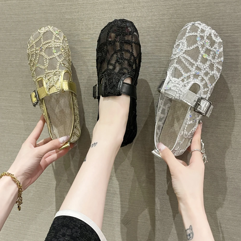 

Mesh breathable bean shoes female 2023 summer new women Mary Jane shoes soft soled everything flat single shoes
