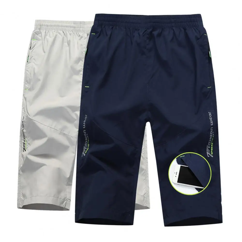 

Men Summer Shorts Zipper Pocket Slim Capri Running Fitness Shorts Streetwear