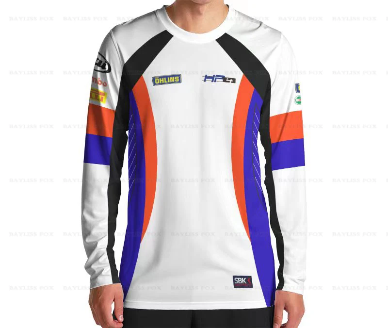 

For BMW HP4 Racing Motorrad Motorcycle Moto Long Sleeves Quick Dry Men's T-shirt Summer White Breathable Do Not Fade Jersey