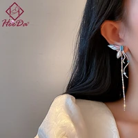 2022 new fashion korean graceful stud earrings women elegant butterfly rhinestone tassel earring jewelry female