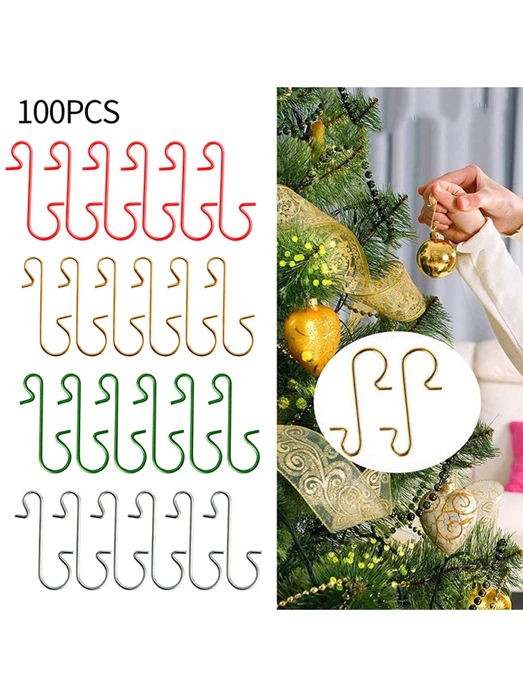 

100 PCS S Hook Couple Christmas Day Decoration Materials For Family Party Christmas Tree Hanging Xmas Metal Sock Hook 30x18MM