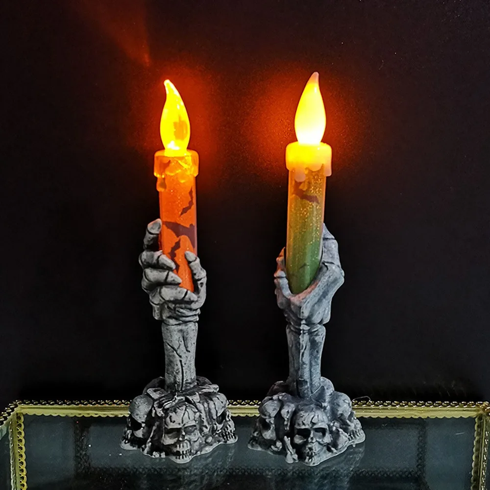 

Halloween LED Lights Horror Skull Ghost Holding Candle Lamp Happy Holloween Party Decoration for Home Haunted House Ornaments