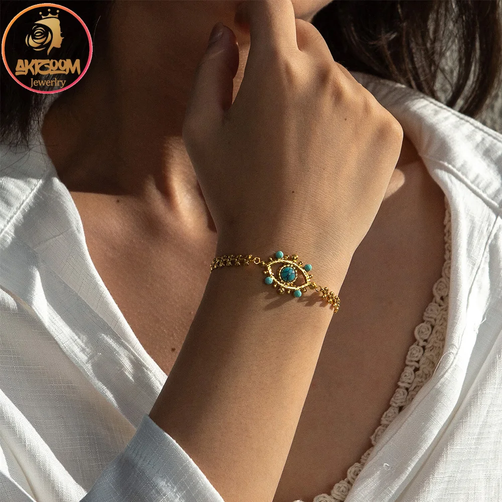 Браслет Akizoom из нержавеющей стали с цветным сердцем и цветком от сглаза