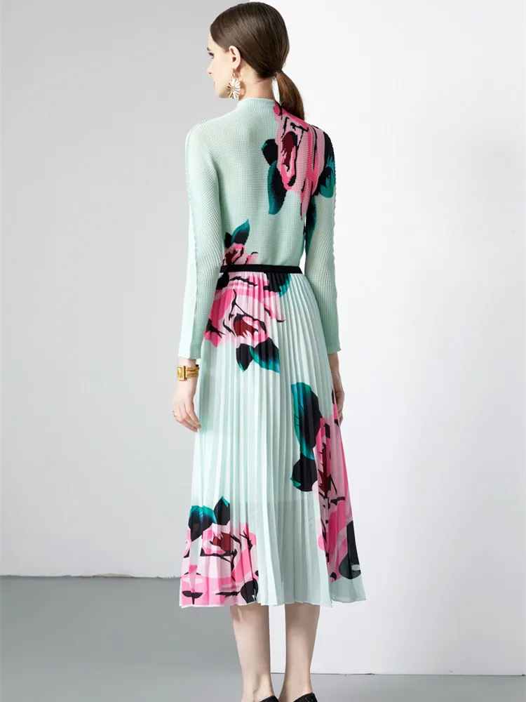 Miyake Модный дизайн Плиссированный комплект из двух предметов для женщин Осенняя