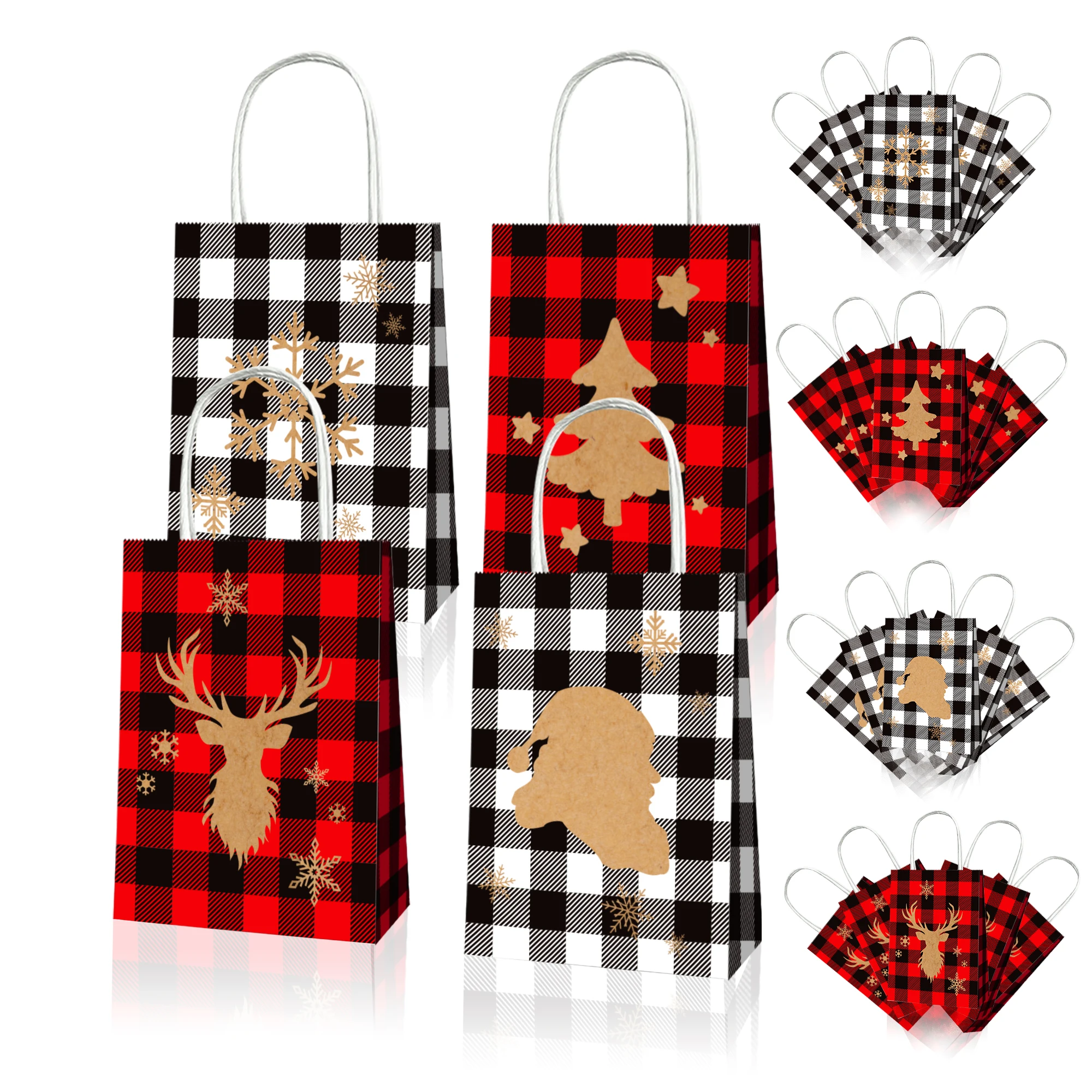 

BD098 12pc Lattice Christmas Winter Snowflake Xmas Tree Kraft Paper Tote Bag with Handle Baby Shower Birthday Party Shopping Bag