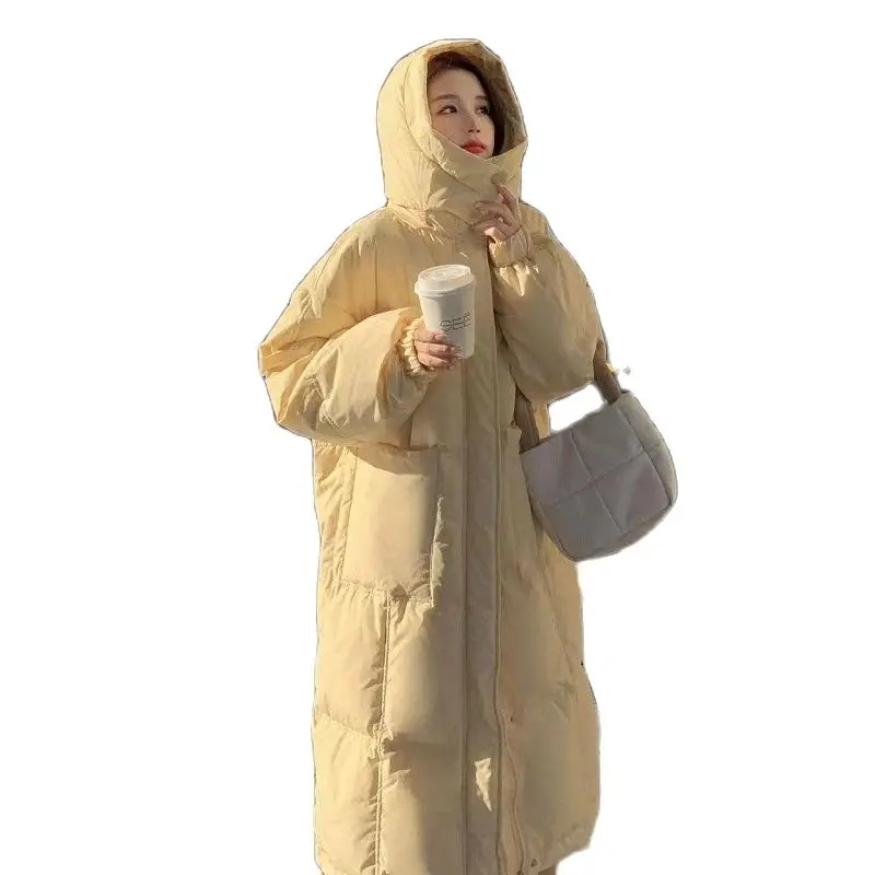 Модное желтое зимнее пальто средней длины для женщин 2024 новые парки утепленное