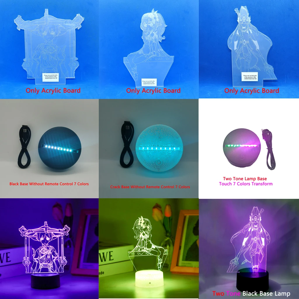 

Ударная акриловая панель Genshin, аниме-фигурка, 3D Светодиодная Ночная подсветка для детей, Домашний Светильник, Декор, иллюзия, подарок, нахида, путешественник