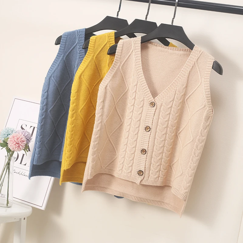 

Knitted Vest Women's Spring 2022 New Single Breasted Short V-neck Vest Sleeveless Sweater Cardigan Coat Casual Crochet Y2k