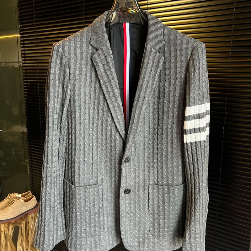 

TB THOM Blazer Autumn New TB Suit Men Women With the Same Style High Quality Men's Slim 4-bar Design Sweater Fabric Suit Jacket