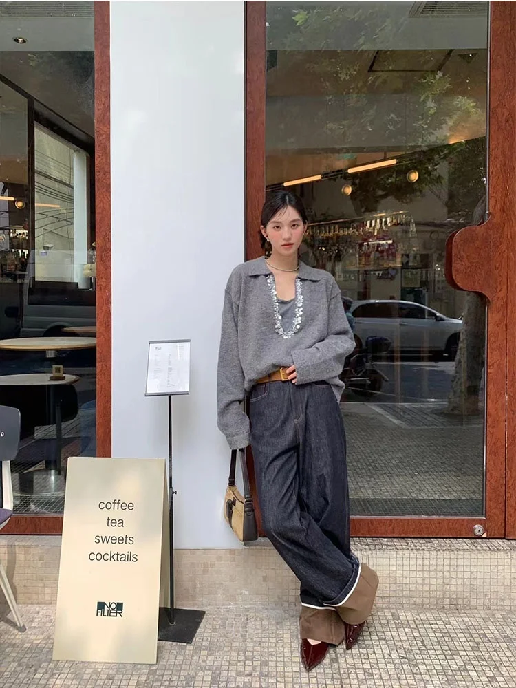 Miu Series Sweater ~ Design French sle Heavy Industry Beads Idle Sle Deep V-neck Knitted Outerwear + Vest Two-piece...